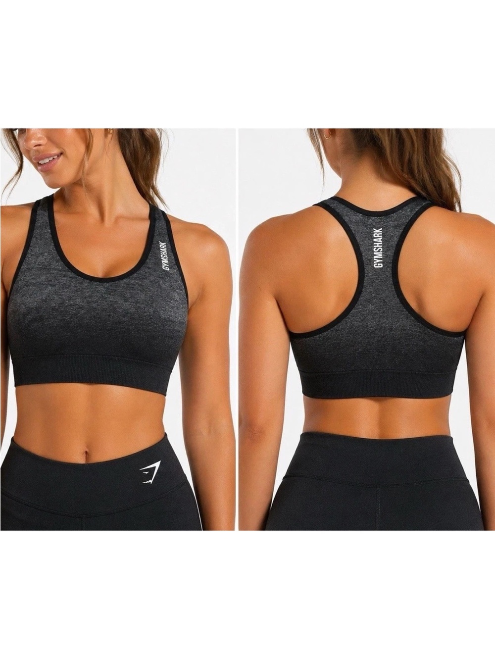 Gymshark Sports Bra Small Seamless Black Marl Flex Racerback Workout Yoga